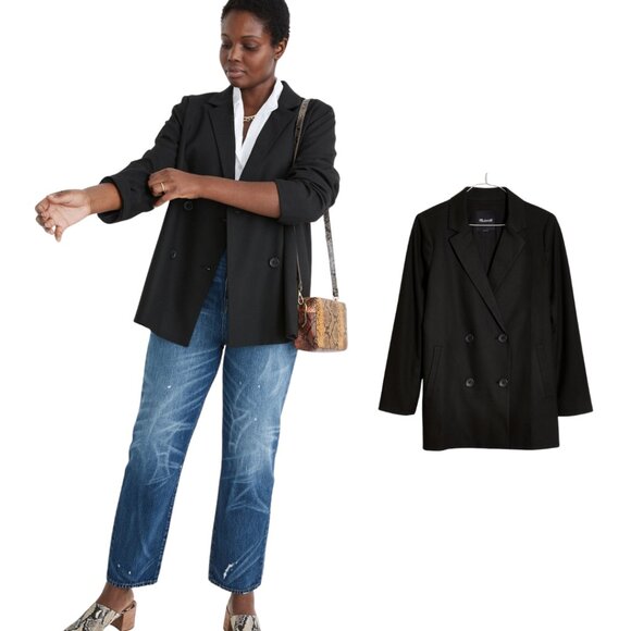 Madewell Caldwell Double-Breasted Blazer Jacket, True Black XXL - Oversized, EUC - Picture 1 of 11